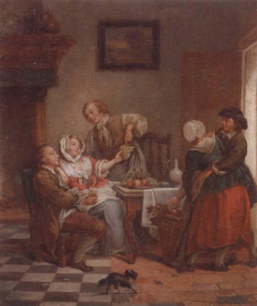 unknow artist An interior with figures drinking and eating fruit